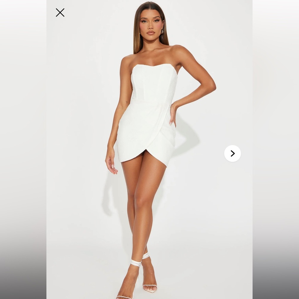 White Lace Strapless Mini Dress